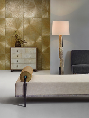 Delta Collection, Delta, 2021, Groupshot, FG006316, Galeria Daybed, FG004643, Dover Tansu, FG006336, Serac Floor Lamp, FG006319, Mirador Slipper Chair, Charcoal Woven Fabric, FG006155, Poche Vases